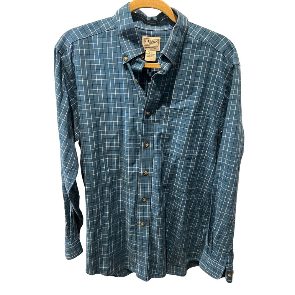 L.L. Bean Men's Casual Blue Checkered Button Down Shirt Medium